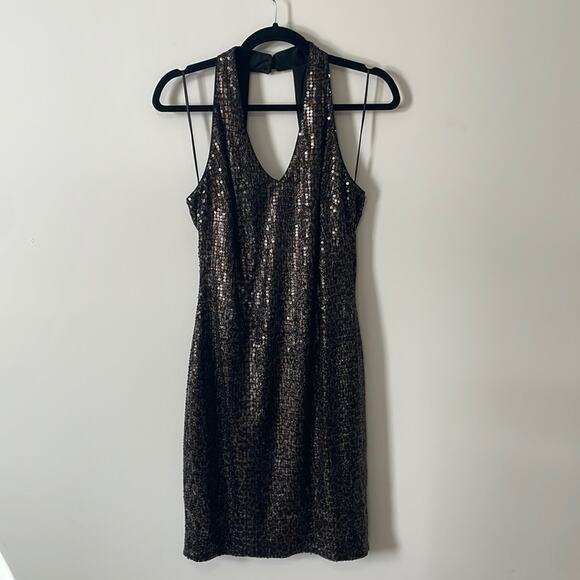 Cache Womens Sequin Sleeveless Dress Animal Print 8 - Picture 1 of 5